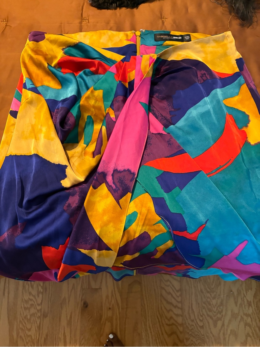 Multicolor Abstract Print Silk Skirt - Vibrant Yellow & Teal